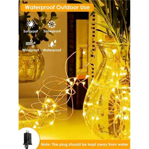 66Ft 200 LED Fairy Lights Plug in, Waterproof String Lights Outdoor & Indoor - Picture 2 of 7